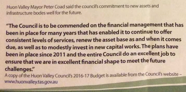Huon Valley Mayor changes tune on council finances 3
