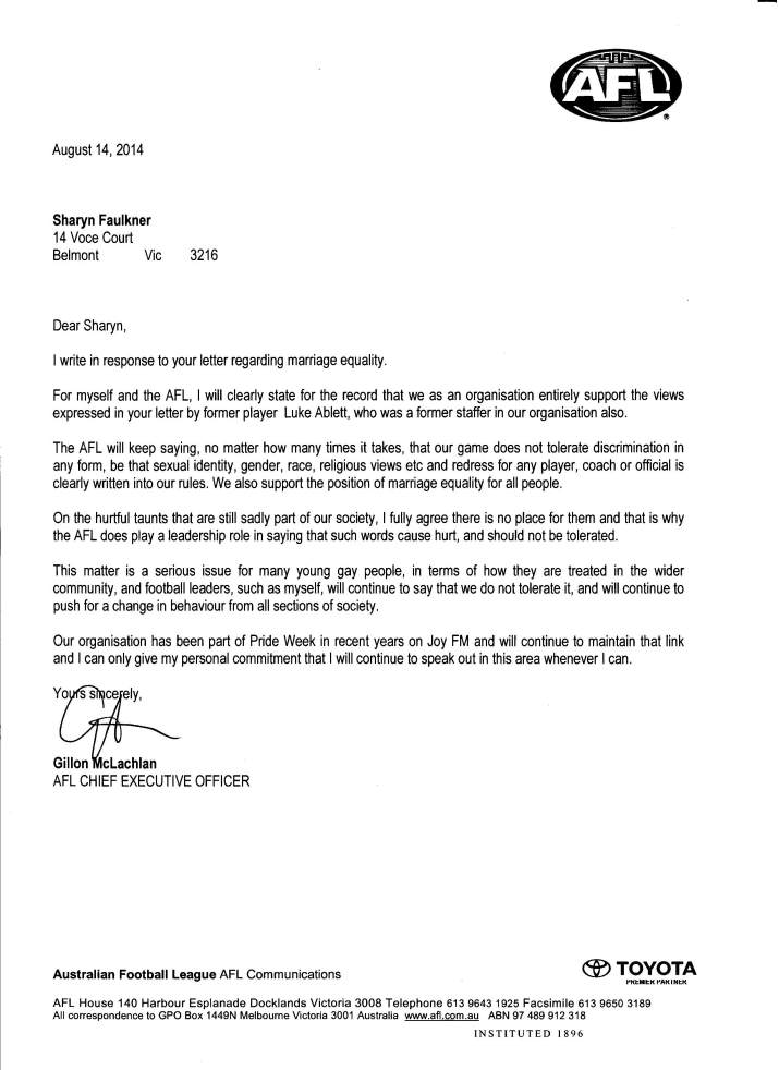 AFL backs Marriage Equality 4 image