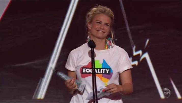 Marriage Equality ambassador Angie Greene accepts ARIA for best female artist on behalf of SIA ... 7 image