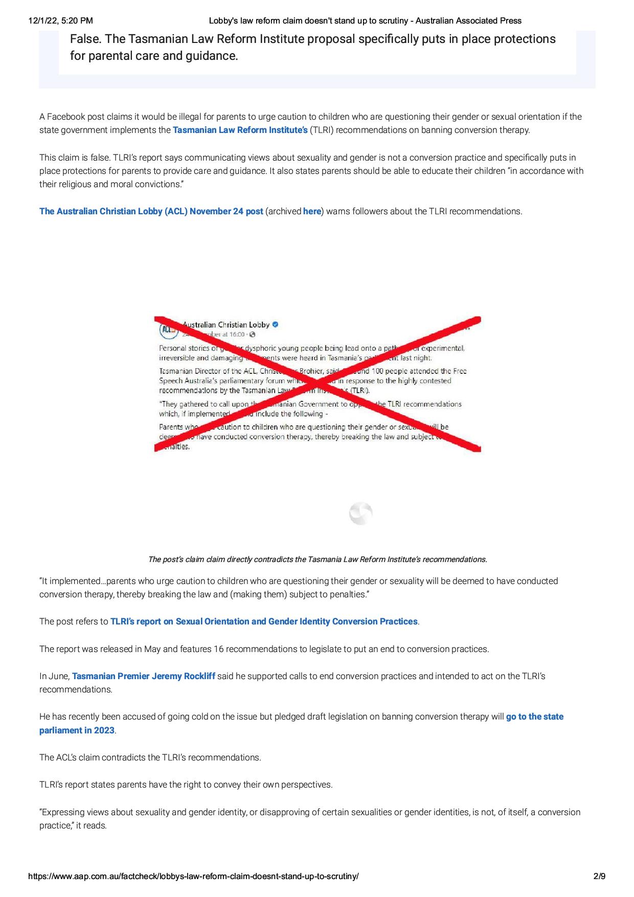 ACL Slammed for False Claims on Gender 13 ACL Slammed for False Claims on Gender 13