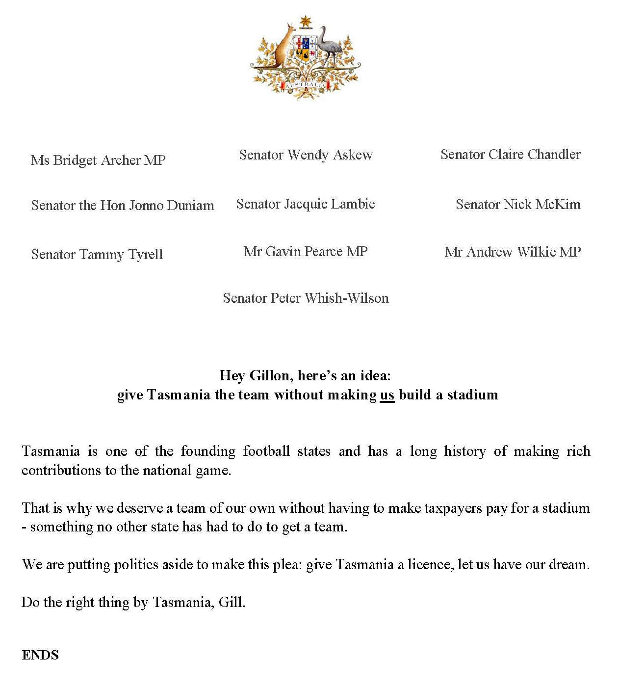On Gillon McLachlan's Visit ... 7