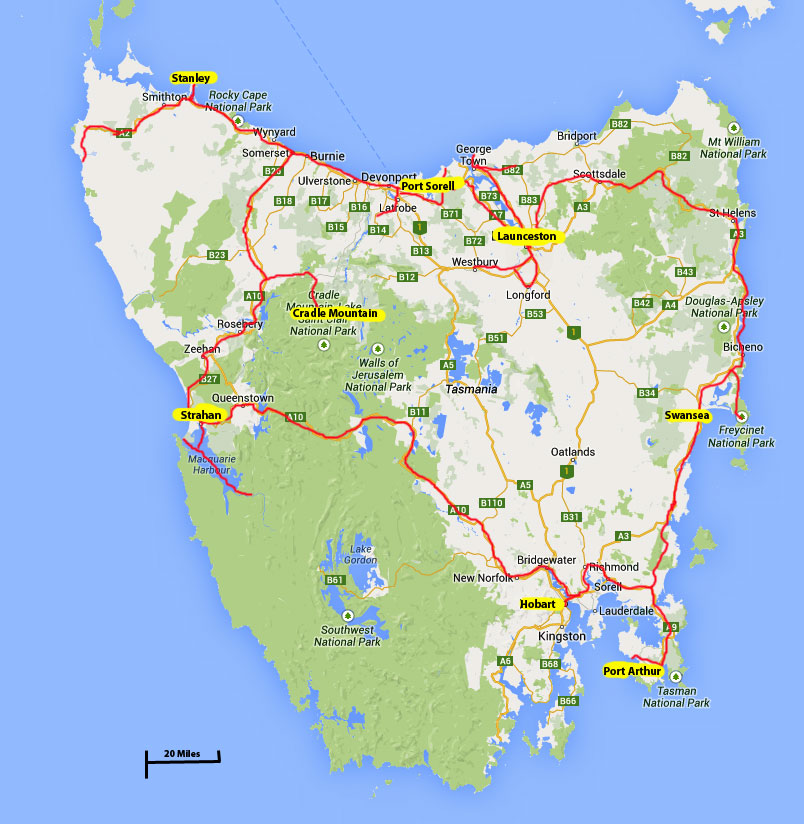 tasmania travel times map