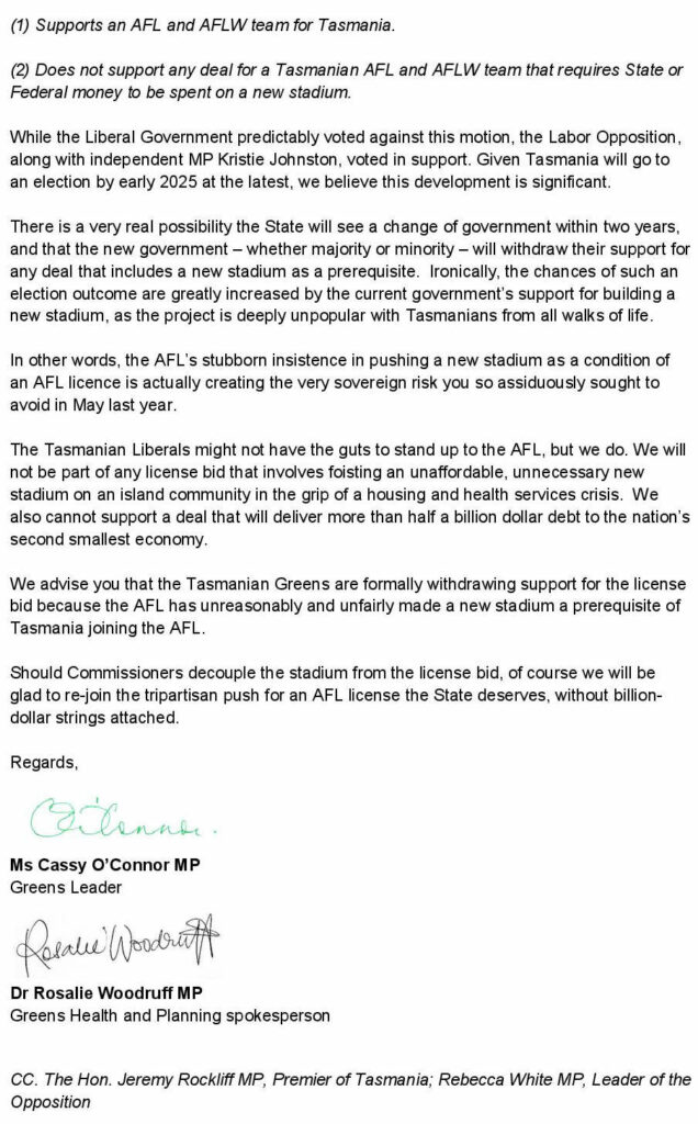 Greens Bail on AFL Bid 9