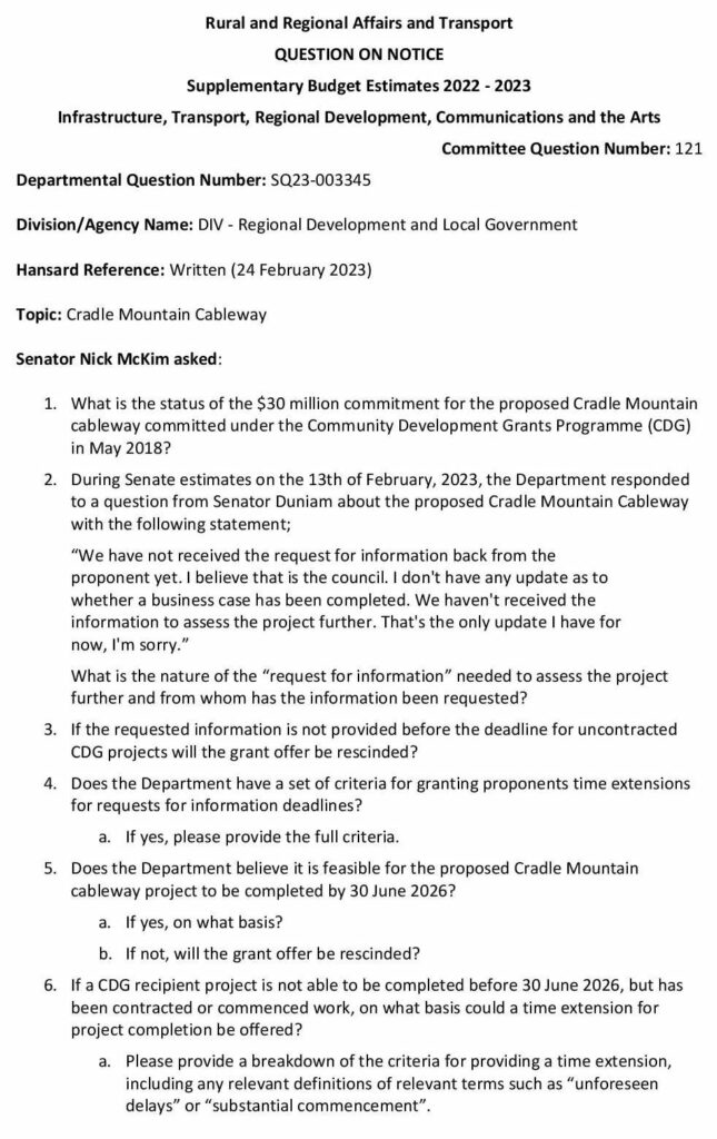 Commonwealth Pulls Plug on Cradle Cableway Funding 11 Commonwealth Pulls Plug on Cradle Cableway Funding 11