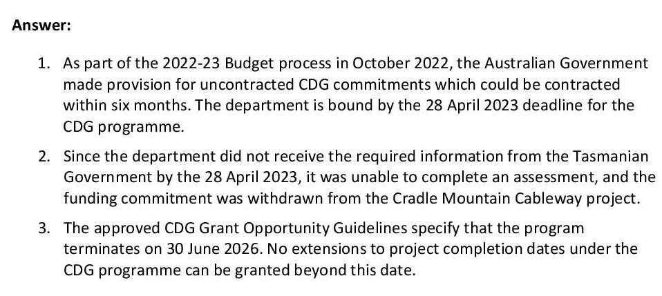 Commonwealth Pulls Plug on Cradle Cableway Funding 12 Commonwealth Pulls Plug on Cradle Cableway Funding 12