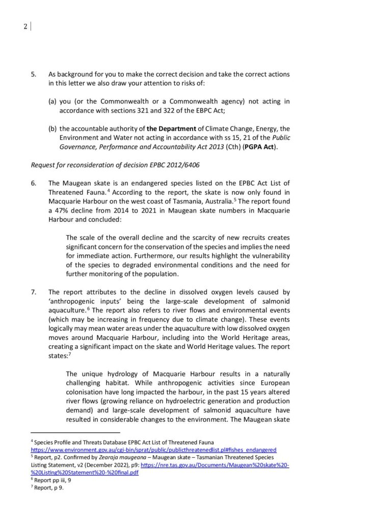 TAI: Federal Govt has Legal Obligation to Protect Maugean Skate 17 TAI: Federal Govt has Legal Obligation to Protect Maugean Skate 17