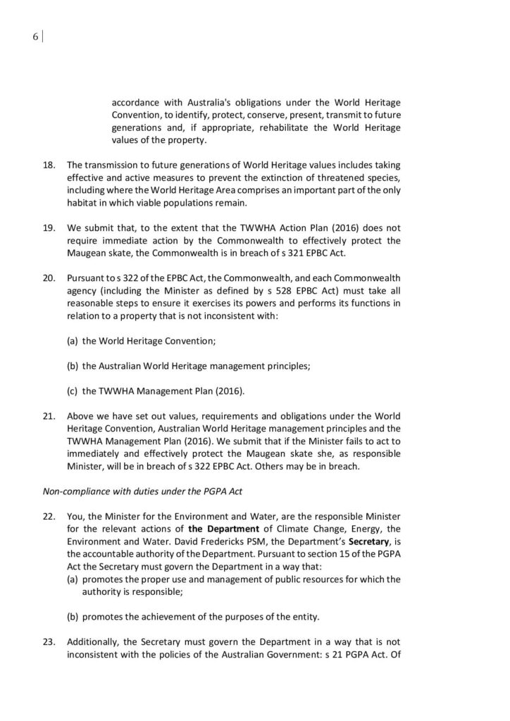 TAI: Federal Govt has Legal Obligation to Protect Maugean Skate 21 TAI: Federal Govt has Legal Obligation to Protect Maugean Skate 21