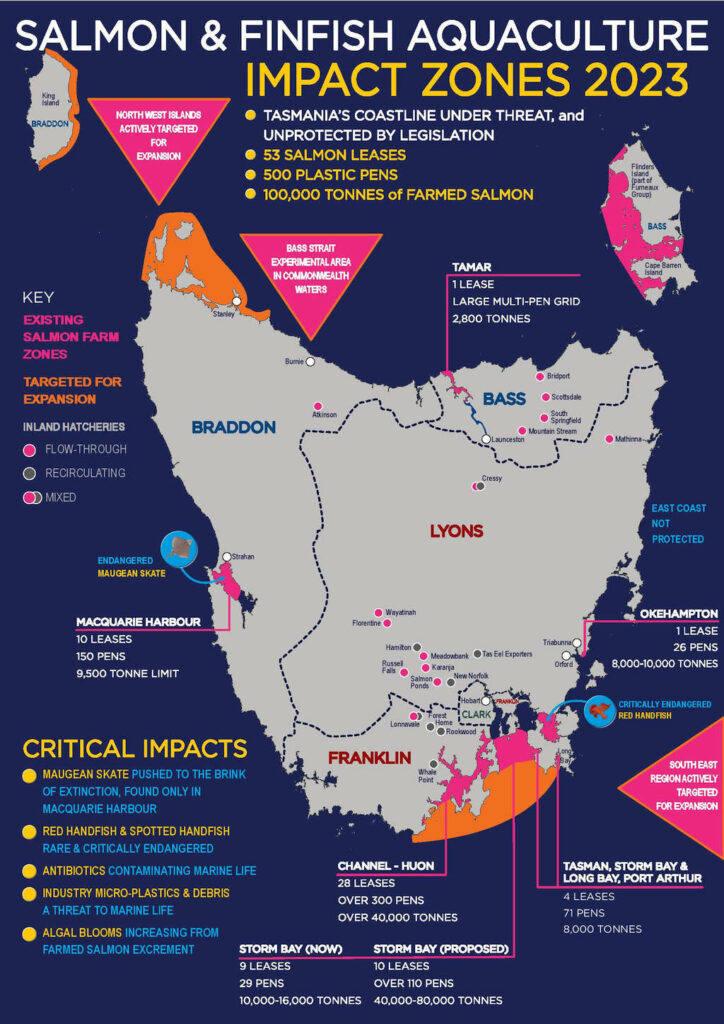 TAMP Releases New Salmon Expansion Map Tasmanian Times 2023 Salmon Impacts Map Page 001 724x1024