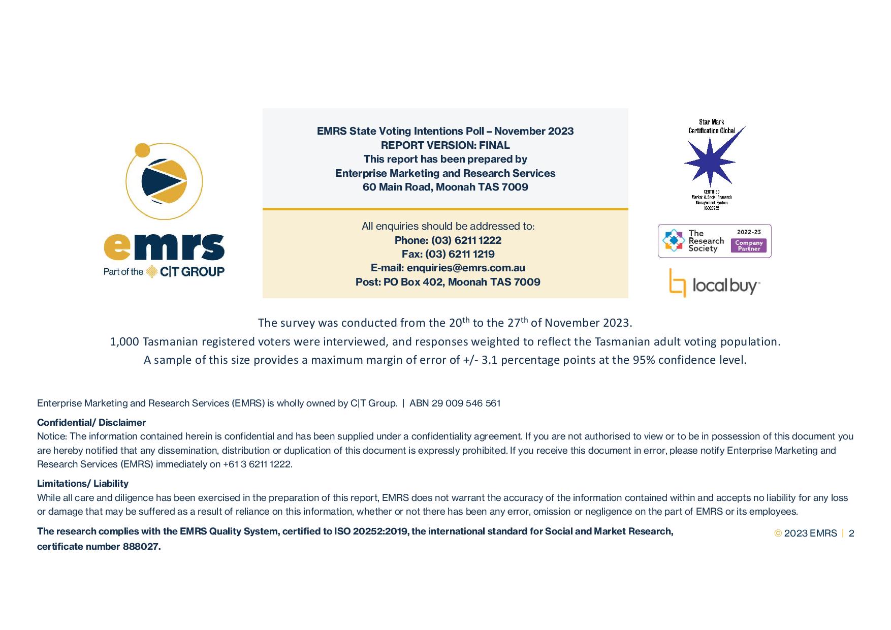 Latest EMRS State Voting Poll 9 Latest EMRS State Voting Poll 9