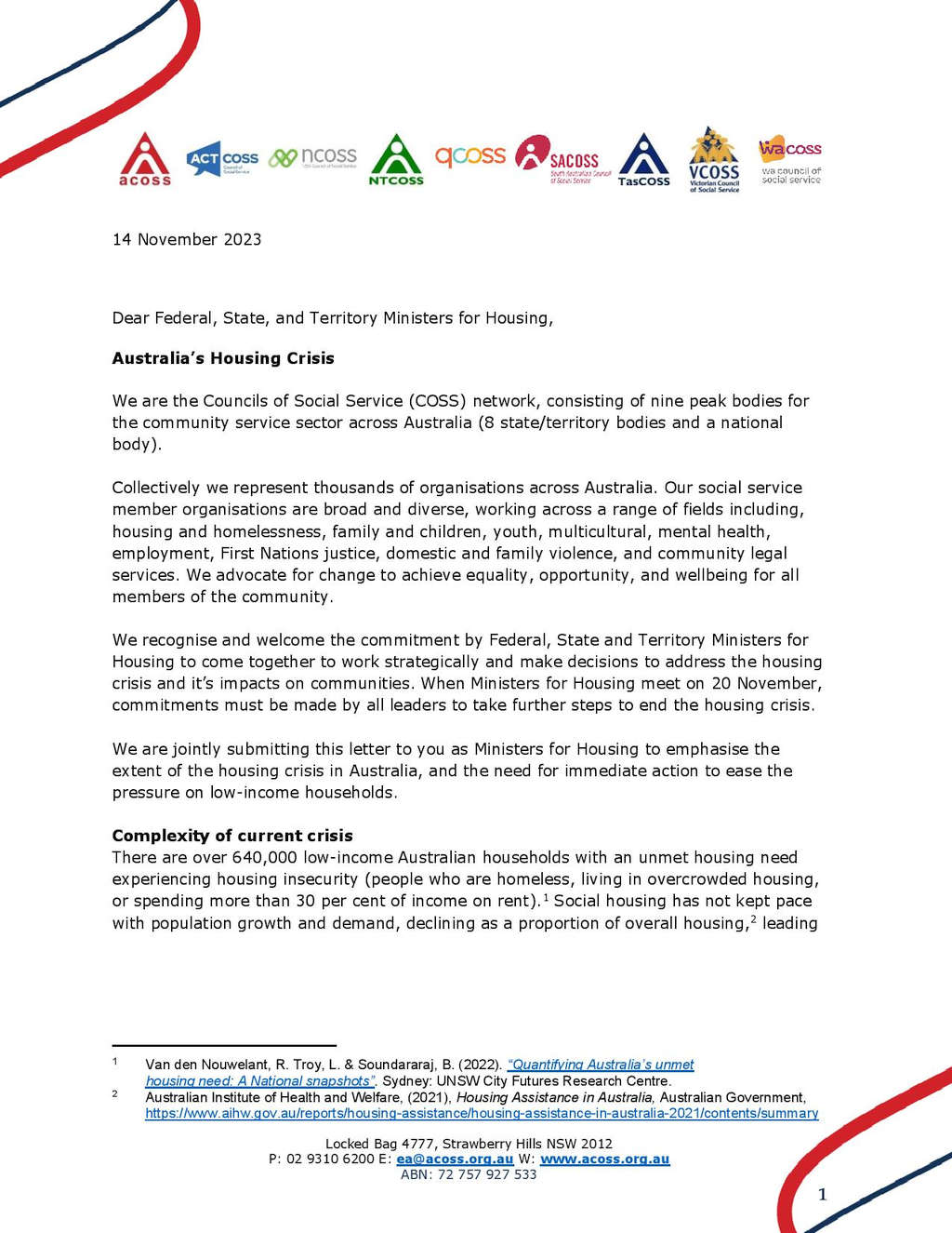 Social Service Peak Bodies Call for 'Tax Reset' for Housing 11 Social Service Peak Bodies Call for 'Tax Reset' for Housing 11