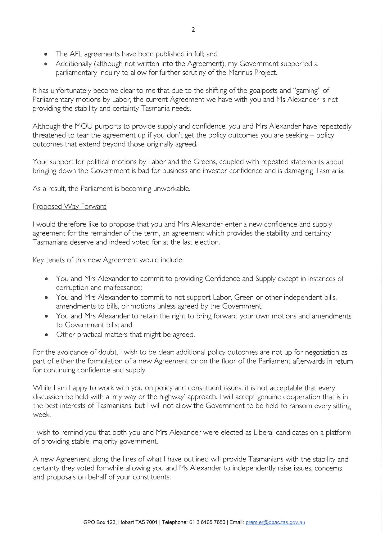 Shots Fired! Correspondence Between Independent MHA John Tucker and Premier Rockliff 24