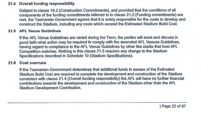 AFL deal - section on cost overruns