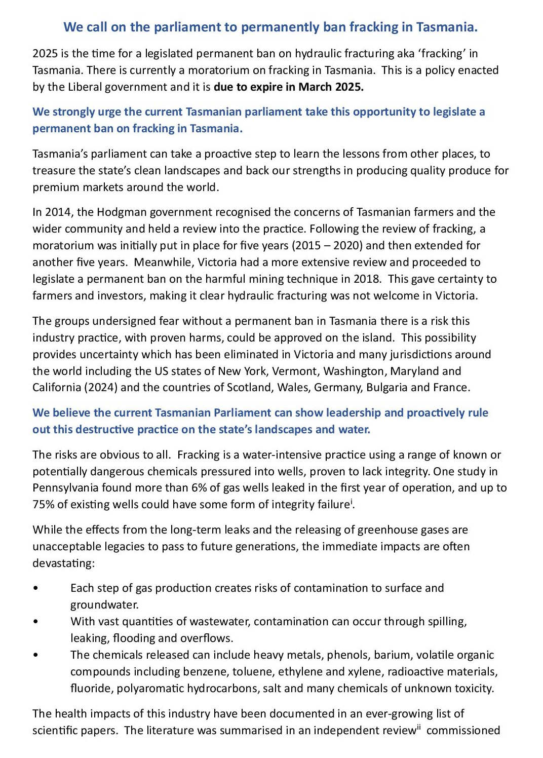 Call for Permanent Fracking Ban 5 Call for Permanent Fracking Ban 5