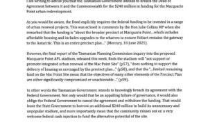 Government is Breaching Macquarie Point Stadium Funding Agreement 6