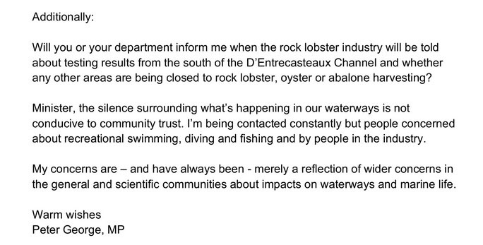 George Demands Ministerial Responses on Aquaculture 12