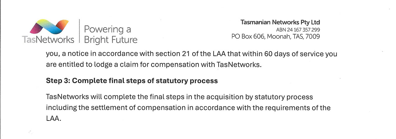 TasNetworks to Forcibly Acquire Land for NWTD Project 19 TasNetworks to Forcibly Acquire Land for NWTD Project 19